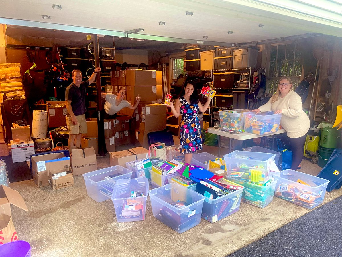 Stuffing backpacks for Barre, Montpelier, Roxbury, Lamoille County, and the Upper Valley! We will still take school supply and monetary donations as more requests come in from Ludlow, Hardwick, and the NEK - Venmo: QueenCitySaints. #VtFlood23 #VermontStrong