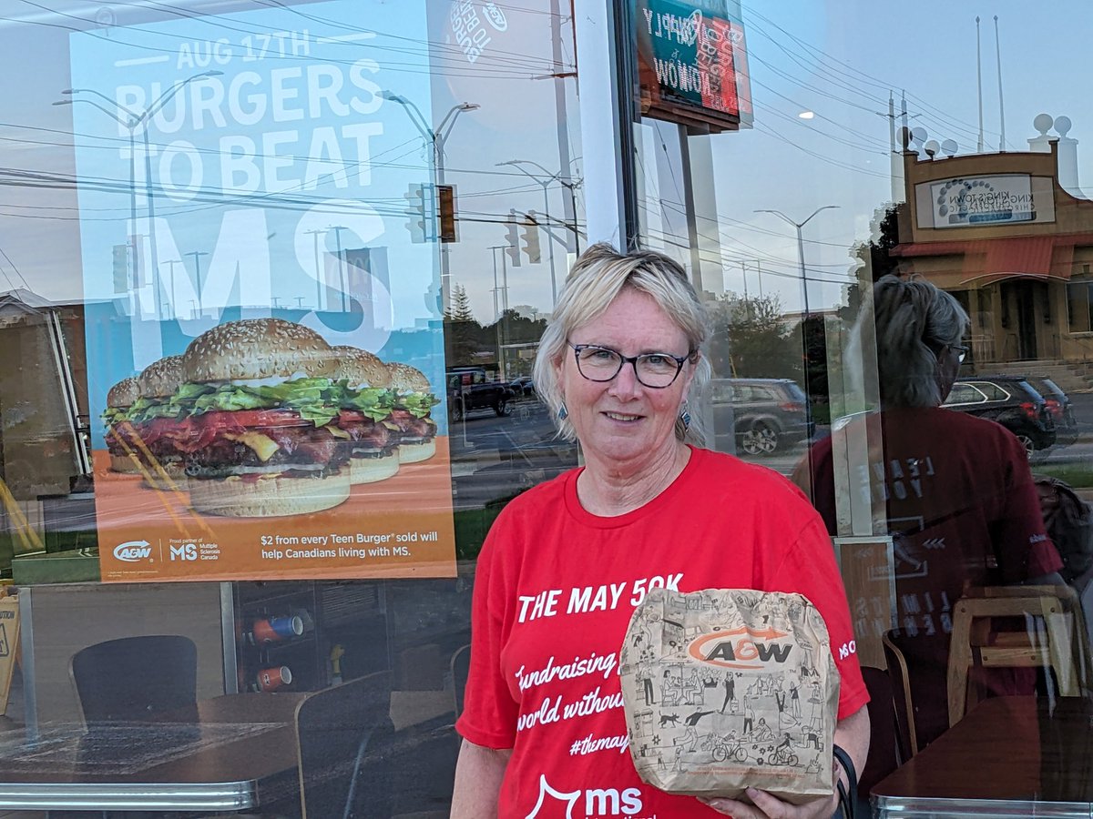 #BurgersToBeatMS
3 teen burgers = $6 to beat MS (plus the change).  Wore my May50k shirt