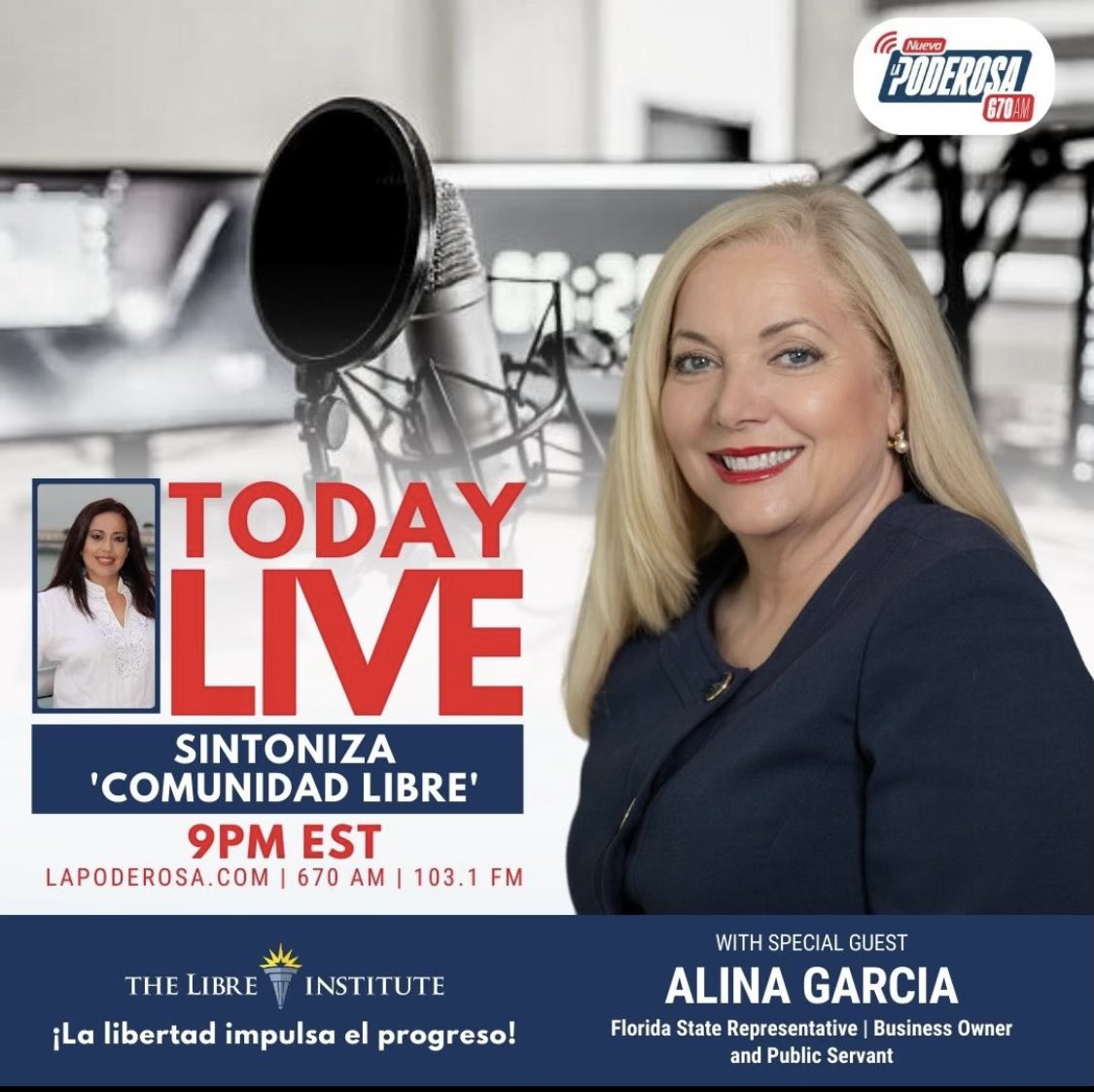 alinagarcia's tweet image. 🚨 TUNE IN TONIGHT 🚨

With La Nueva Poderosa on 670 AM | 103.1 FM or stream online at lapoderosa.com

#staterepresentative #HD115