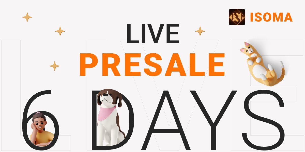 ⏳ 6 days left for the end of our to starting our public #Presale on #Pinksale, we are excited, follow our social Networks to know more about #ISOMA 🔥

🔸pinksale.finance/launchpad/0x82…

#criptomonedas #bsc #crypto #BSC #cryptocurrency #bitcoin #BSCGEMS #LFG