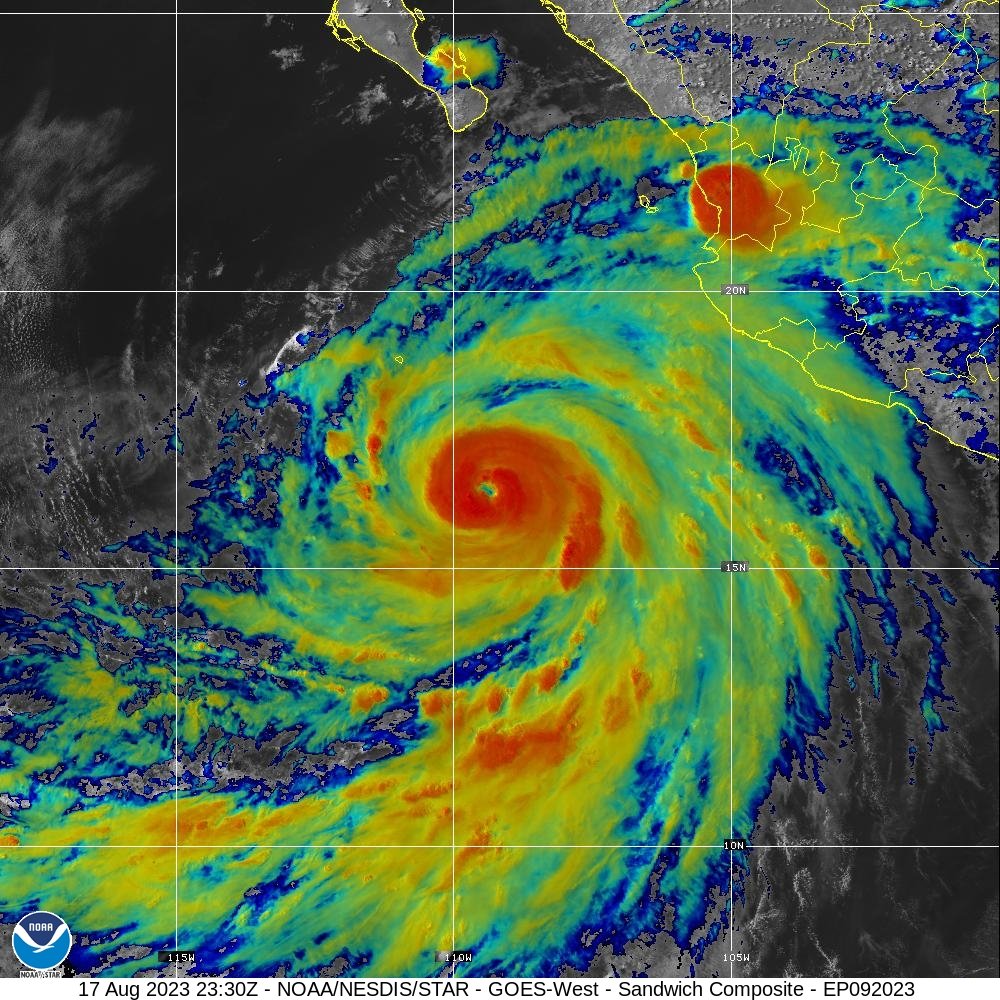 RyanWeather's tweet photo. Major Hurricane Hilary has opportunity to clear out eye and zoom to Category 4.  

Very outside shot at Category 5. https://t.co/4Pcx150nOM