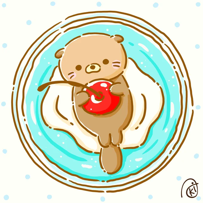 ソーダゼリー!#イラスト #お絵描き #ラッコ 