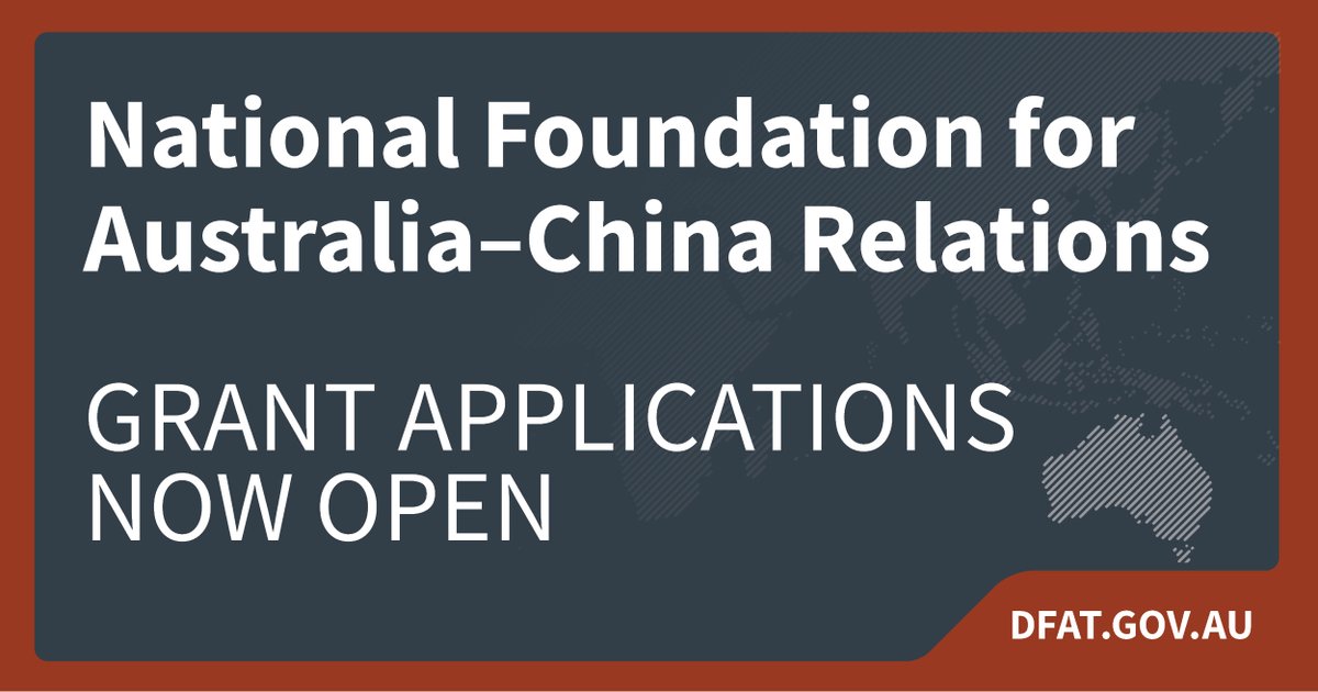 National Foundation for Australia-China Relations grants support constructive engagement with China, consistent with our national interest.
                
For information & to apply, visit australiachinafoundation.org.au/grants

Applications close 24 September 2023. 
#australiachinafoundation