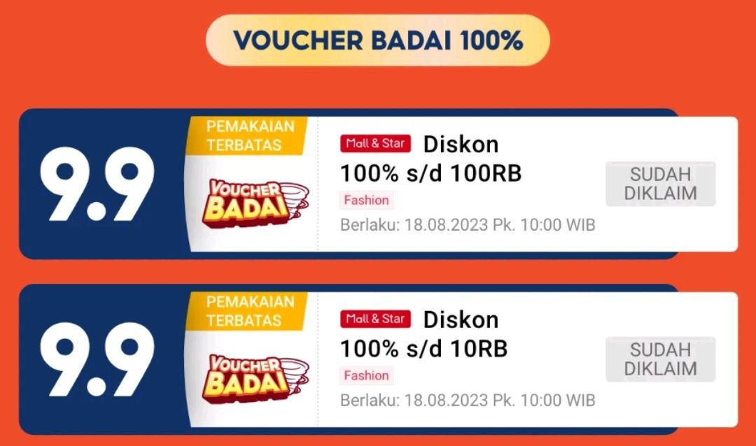 katalogshopee's tweet photo. Jangan lupa rebutan Voucher Badai Diskon 100% maksimal Rp100.000
⏰ Jam 10:00
📌 Kategori Fashion

Klaim voucher disini:https://t.co/HCcAp3U82p https://t.co/HlB0FU9ZpW
