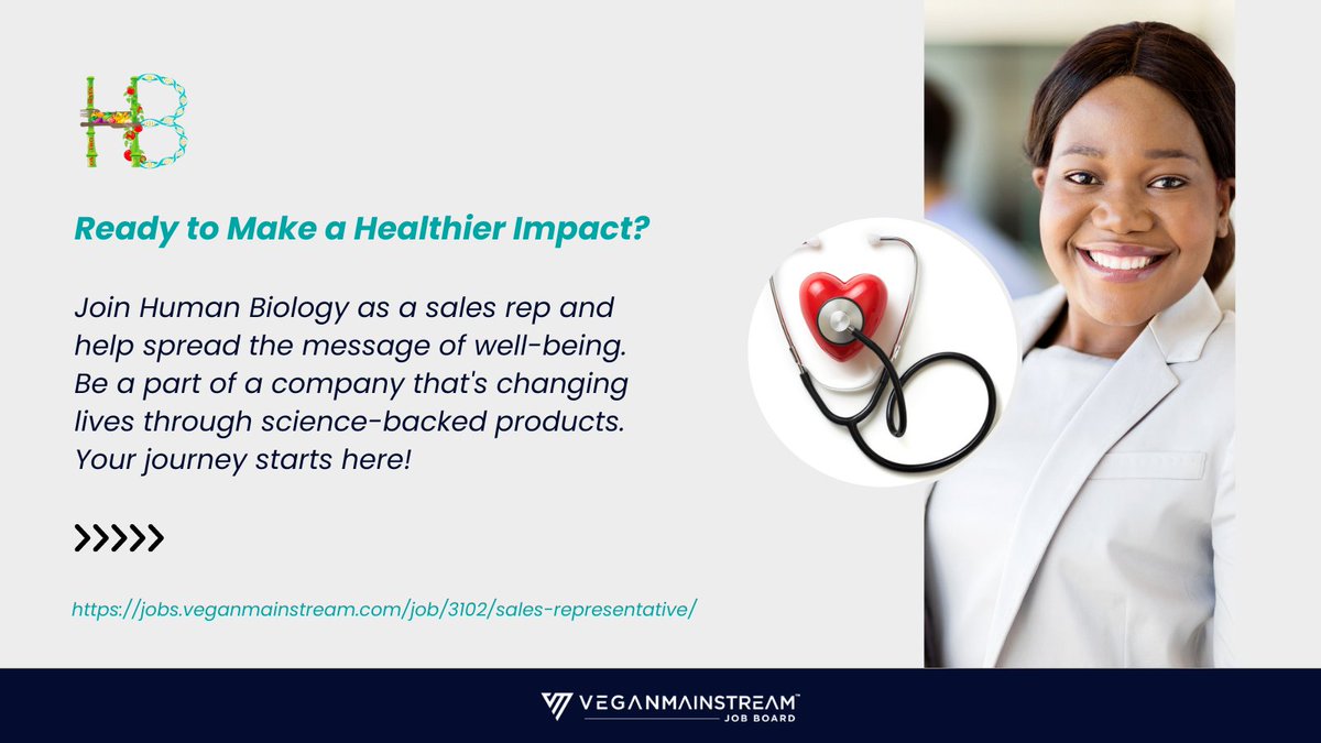 🌈 Ready to Make a Healthier Impact? 🌈 Join Human Biology as a sales rep and help spread the message of well-being. Be a part of a company that's changing lives through science-backed products. Your journey starts here! 🚀🌱

jobs.veganmainstream.com/job/3102/sales…

#VeganJobs #HiringNow