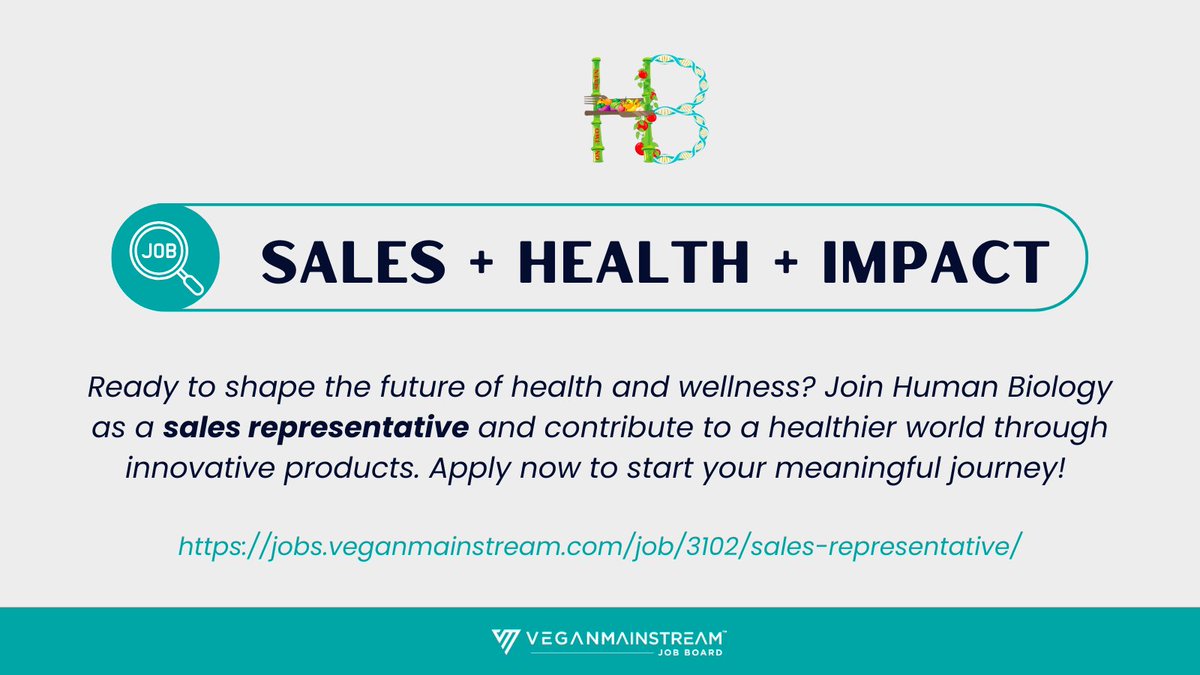🔬 Sales + Health + Impact 🌿 Ready to shape the future of health and wellness? Join Human Biology as a sales representative and contribute to a healthier world through innovative products. 

Apply now to start your meaningful journey! 🌱💪

jobs.veganmainstream.com/job/3102/sales…

#VeganJobs