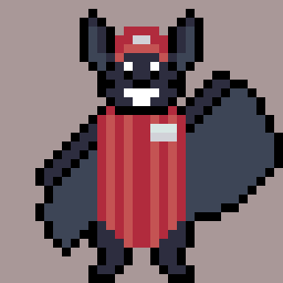 LunarSilverFox's tweet photo. My bat doing a #shift for @Pixel_Dailies 
"Welcome! What can I get you?"
#pixel_dailies #pixelart #furry https://t.co/kdFFnmZ9fp