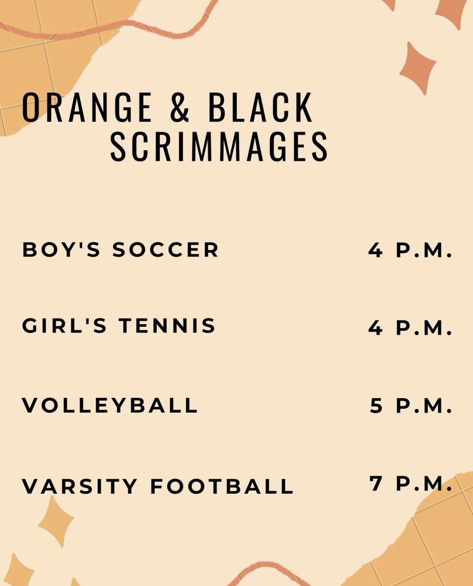 Come out and support our athletes at the orange and black scrimmage games tomorrow evening!