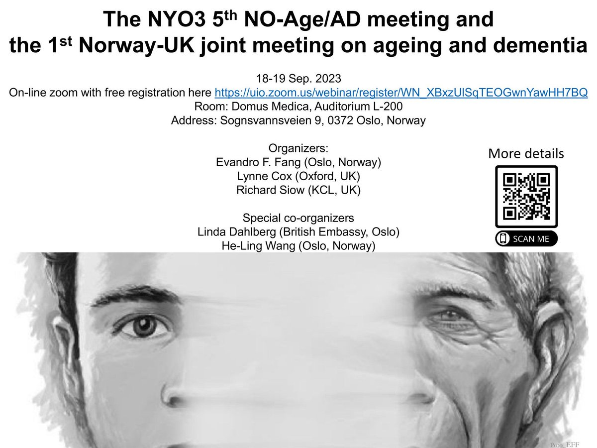 Queena (@thefanglabuio) on Twitter photo Welcome to join us
The 1st Norway-UK meeting on ageing and dementia on 18-19 Sep. 2023 (noage100.com)
Organizers <a href="/TheFangGroupUiO/">FangGroup</a> (<a href="/UniOslo/">Universitetet i Oslo</a>) <a href="/OxAgeN_oxford/">Lynne Cox</a> (<a href="/UniofOxford/">University of Oxford</a>) <a href="/Rcmsiow/">Richard Siow</a> (<a href="/KingsCollegeLon/">King's College London</a>) Welcome to join us
The 1st Norway-UK meeting on ageing and dementia on 18-19 Sep. 2023 (noage100.com)
Organizers <a href="/TheFangGroupUiO/">FangGroup</a> (<a href="/UniOslo/">Universitetet i Oslo</a>) <a href="/OxAgeN_oxford/">Lynne Cox</a> (<a href="/UniofOxford/">University of Oxford</a>) <a href="/Rcmsiow/">Richard Siow</a> (<a href="/KingsCollegeLon/">King's College London</a>)