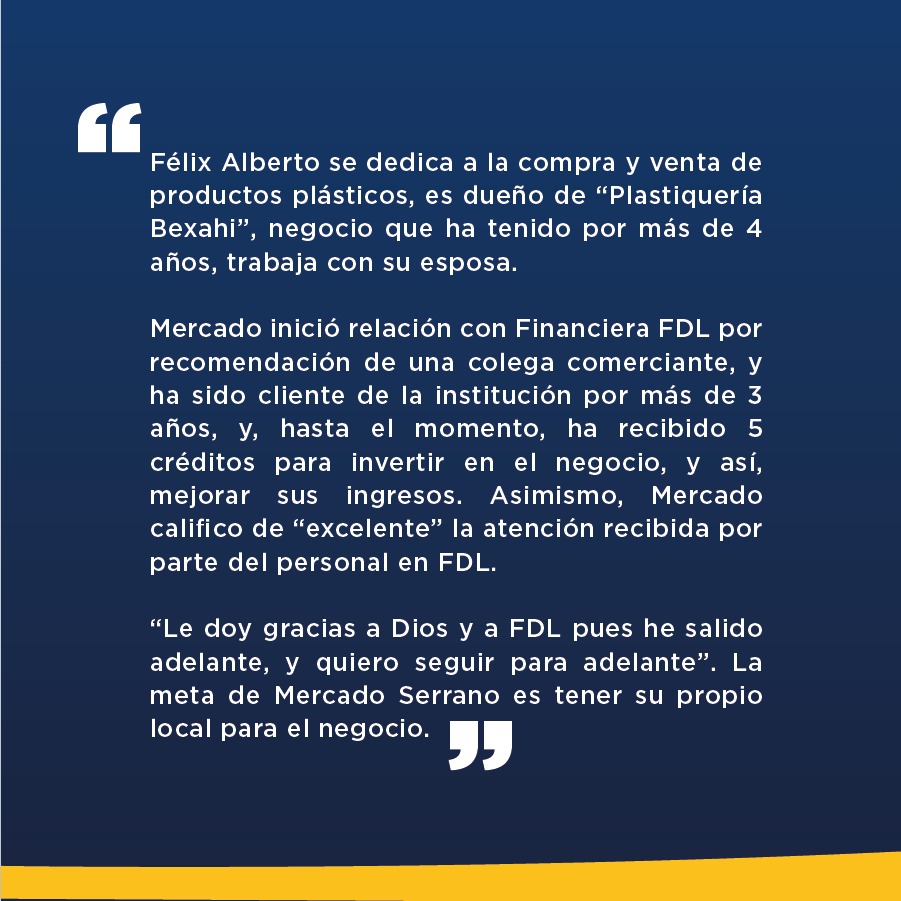 financierafdl's tweet photo. Testimonio de cliente: Felix Alberto Mercado 💬
Crédito: Para Capital de Trabajo.
📍Sucursal #FinancieraFDL: Chinandega
Adquiere el tuyo en: https://t.co/9aT2GdX0X2
📱8415 0126 con Celi
☎️ 1801 7777
#TestimoniosFDL #CreditosFDL #pymes 💰 https://t.co/a25dywRVMb