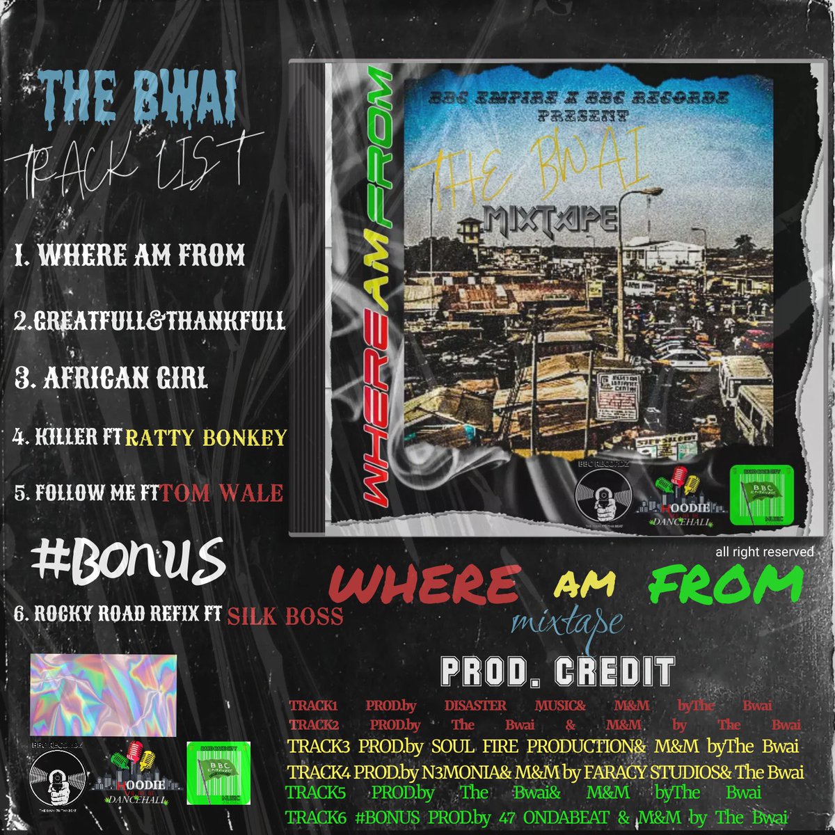 Bbc_Thebwai's tweet photo. 1 - 6 TRACK LIST ANTICIPATE ๐#WAF #BBCREADY๐ฏ
๐ฟWHERE AM FROM MIXTAPE
#SOONOUT WITH DATE๐ ๐ฅ
๐BBCEMPIRE๐
@thebwai_musicgh
#BBC_RECORDZ๐๏ธ
W.A.F๐ผMIXTAPE
#HOODIE_VIBE_DH๐ฌ๐ญ
#tothefullest!!! https://t.co/hKLVF5IZgQ