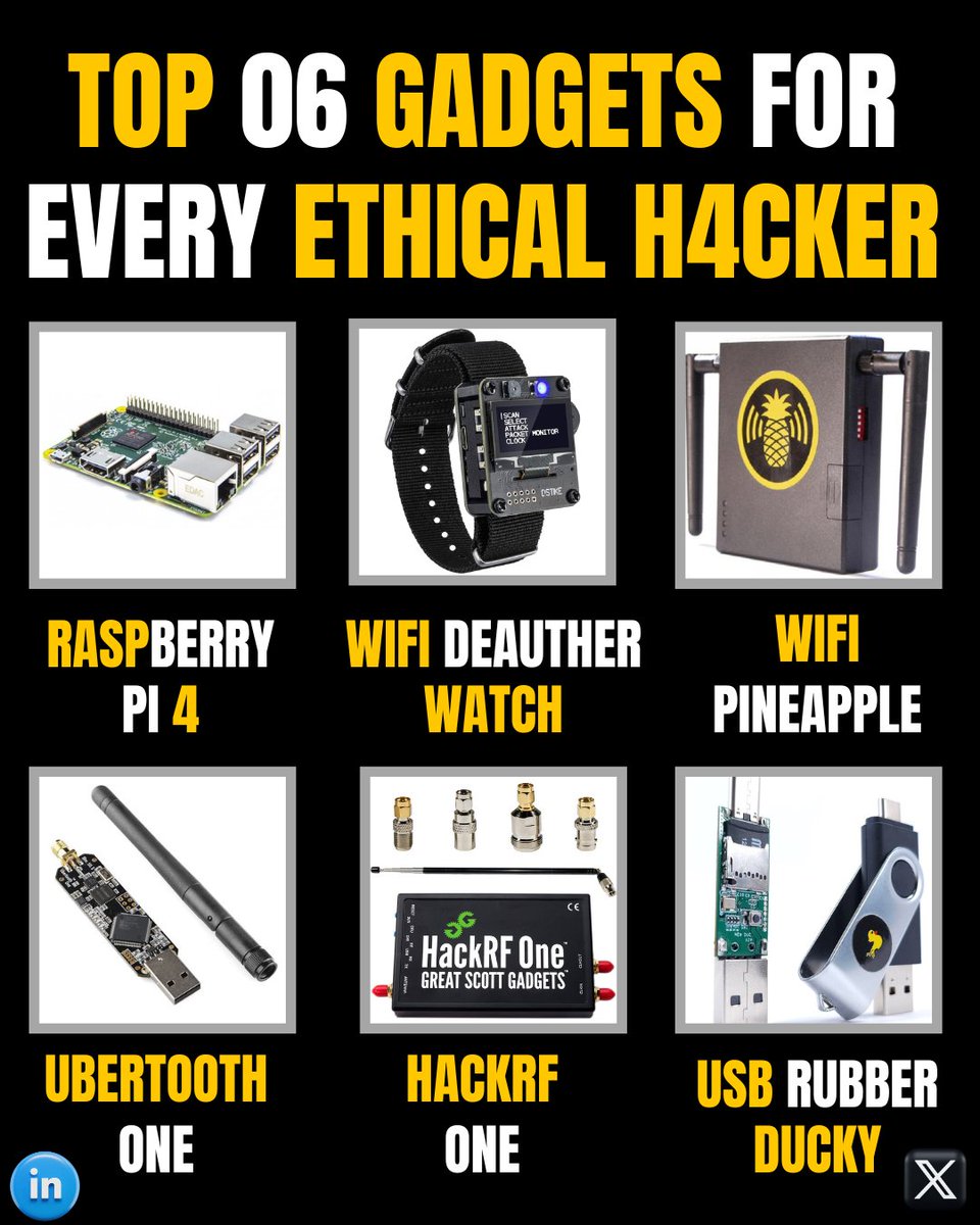 TOP 06 GADGETS FOR EVERY ETHICAL HACKER
#EthicalHacking #Cybersecurity #HackingGadgets
#Infosec #HackTools #TechSecurity #GadgetHacks
#WhiteHatHacking #CyberGadgets #DigitalDefenders #HackerGear #SecureTech #EthicalHackers #CyberDefense #HackLab #SecurityGadgets #TechEthics