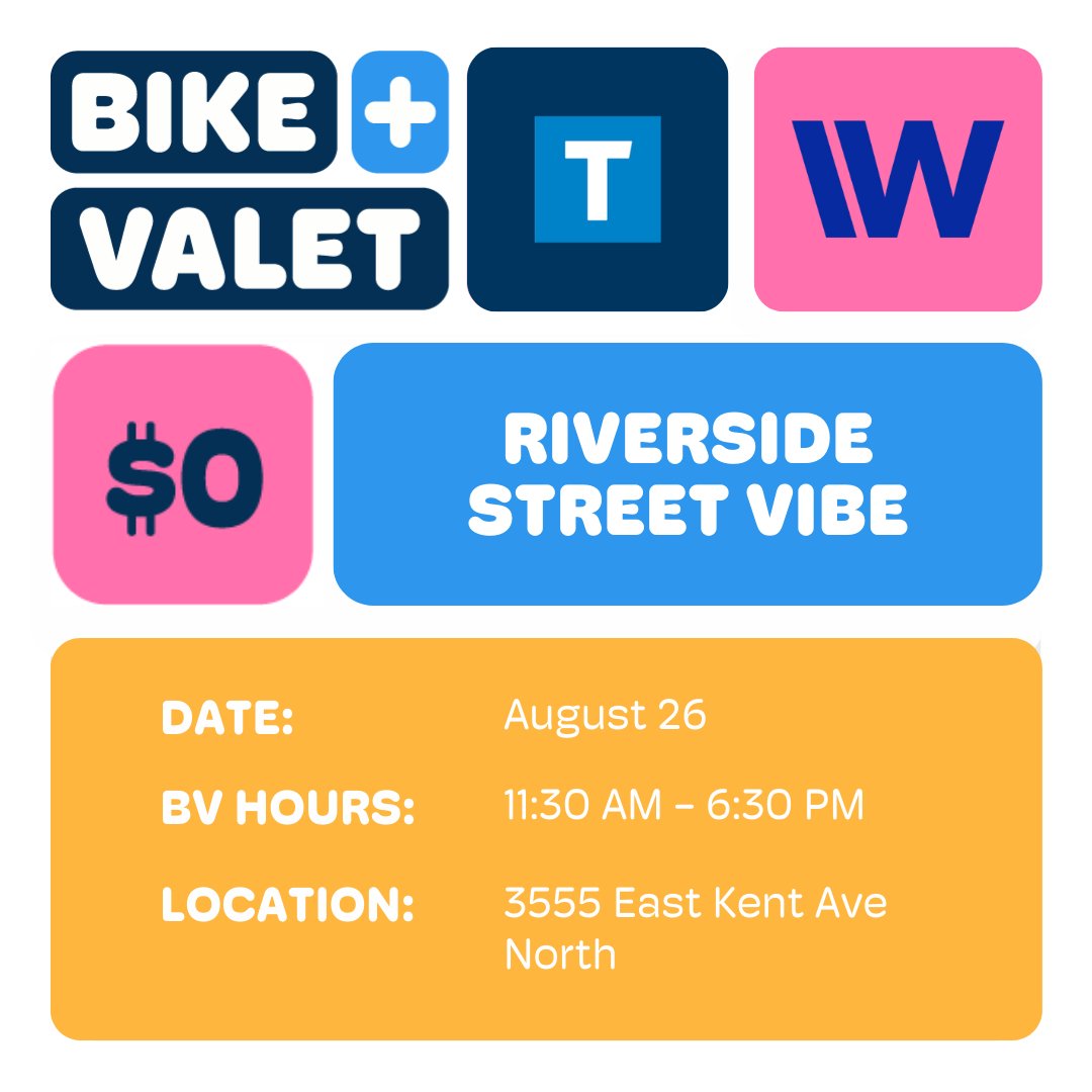 😎☀️ Come down to the River District for some immaculate vibes this Saturday at the Riverside Street Vibe, featuring a lineup of local food vendors, makers, and performances ✨🎶

You know the drill, the Bike Valet will be there from 11:30 AM to 6:30 PM 🚴