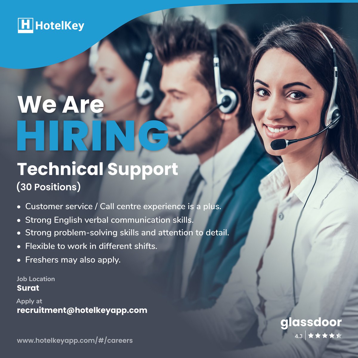 HotelKey (@hotelkeyinc) on Twitter photo HotelKey is #Hiring! We're on the lookout for driven individuals who are passionate about making a difference in the #hospitalityindustry to #JoinOurTeam.
If you're ready to be part of an innovative and collaborative team in #Surat, send your CV to recruitment@hotelkeyapp.com HotelKey is #Hiring! We're on the lookout for driven individuals who are passionate about making a difference in the #hospitalityindustry to #JoinOurTeam.
If you're ready to be part of an innovative and collaborative team in #Surat, send your CV to recruitment@hotelkeyapp.com