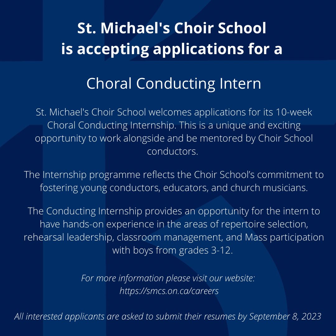@smchoirschool is now accepting applications for a Choral Conducting Intern. For more information please visit our website at smcs.on.ca/careers #bisoratquicantat