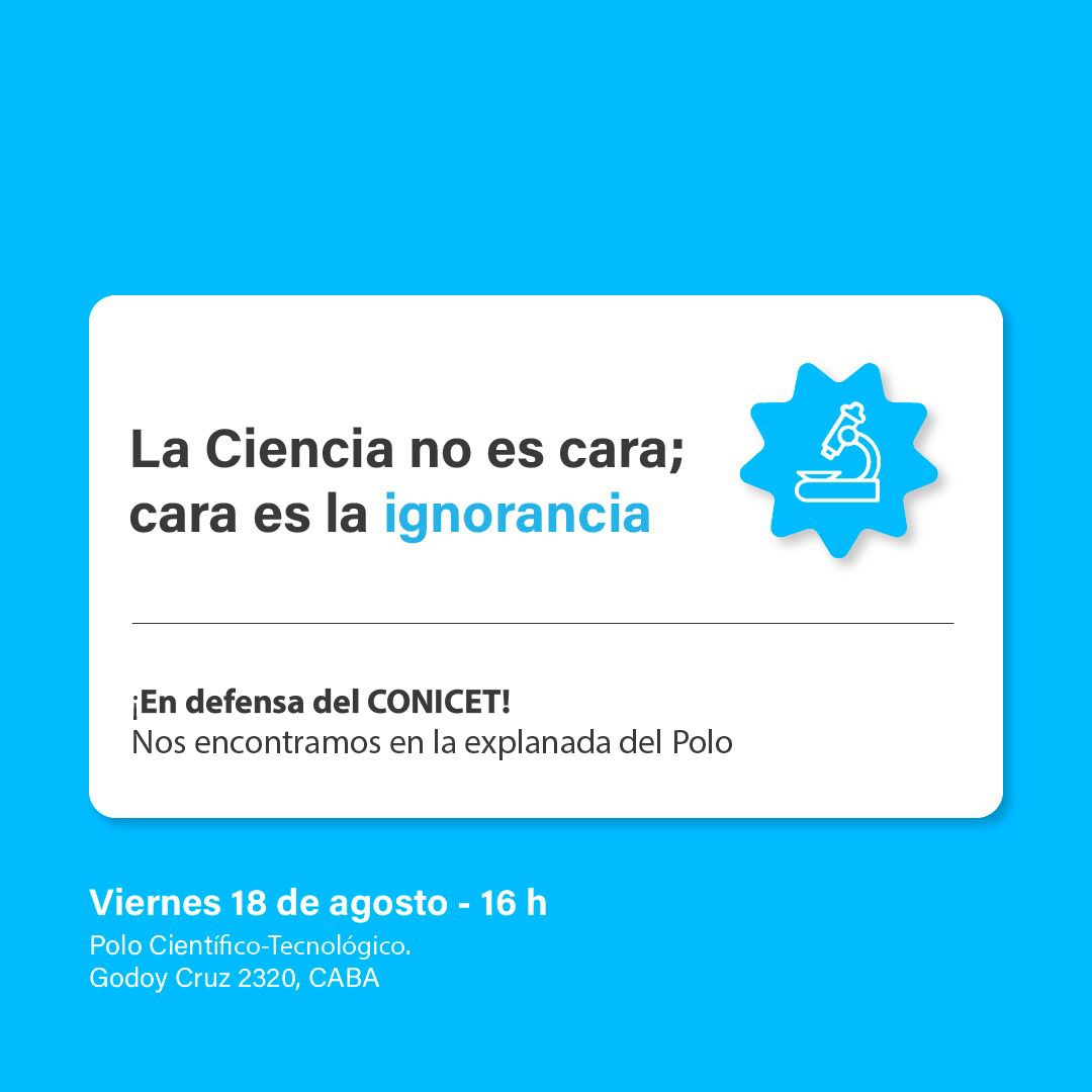DoctorRowen's tweet image. ¿Qué modelo de país queremos?
¿Uno que promueva la ciencia y la tecnología para el bien común?
¿O uno que promueva la timba financiera para beneficio de unos pocos?

#CONICET 
#CienciayTecnología