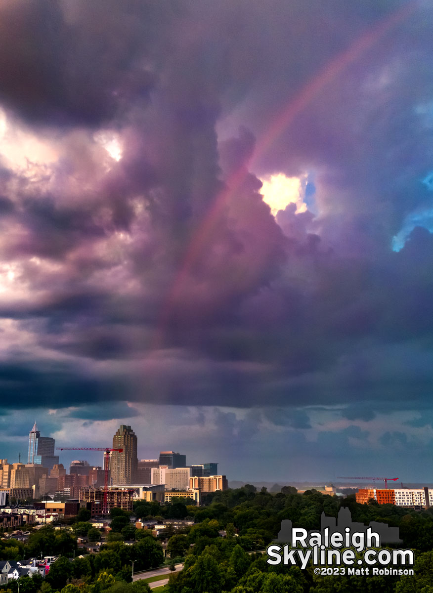 Brief rainbow appearing over Raleigh tonight.