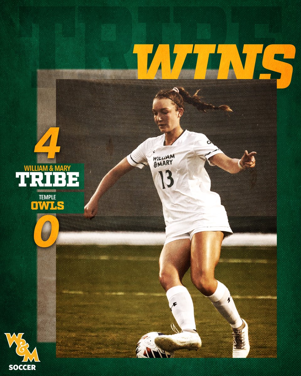 FINAL | W&amp;M 4, Temple 0 

⚽️ Leah Iglesias 40'
⚽️ Nora Green-Orset 74'
⚽️ Ivey Crain 85'
⚽️ Ivey Crain 86'

#GoTribe
