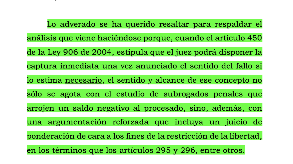alfesac's tweet photo. Tutela BOMBA, para disponer captura con sentido de fallo condenatorio se necesita no solo negar los subrogados penales; hay que hacer test de proporcionalidad, reforzado por el principio pro libertate y la presunción de inocencia y otros factores como comportamiento procesal: https://t.co/4TRi4ZpvOO
