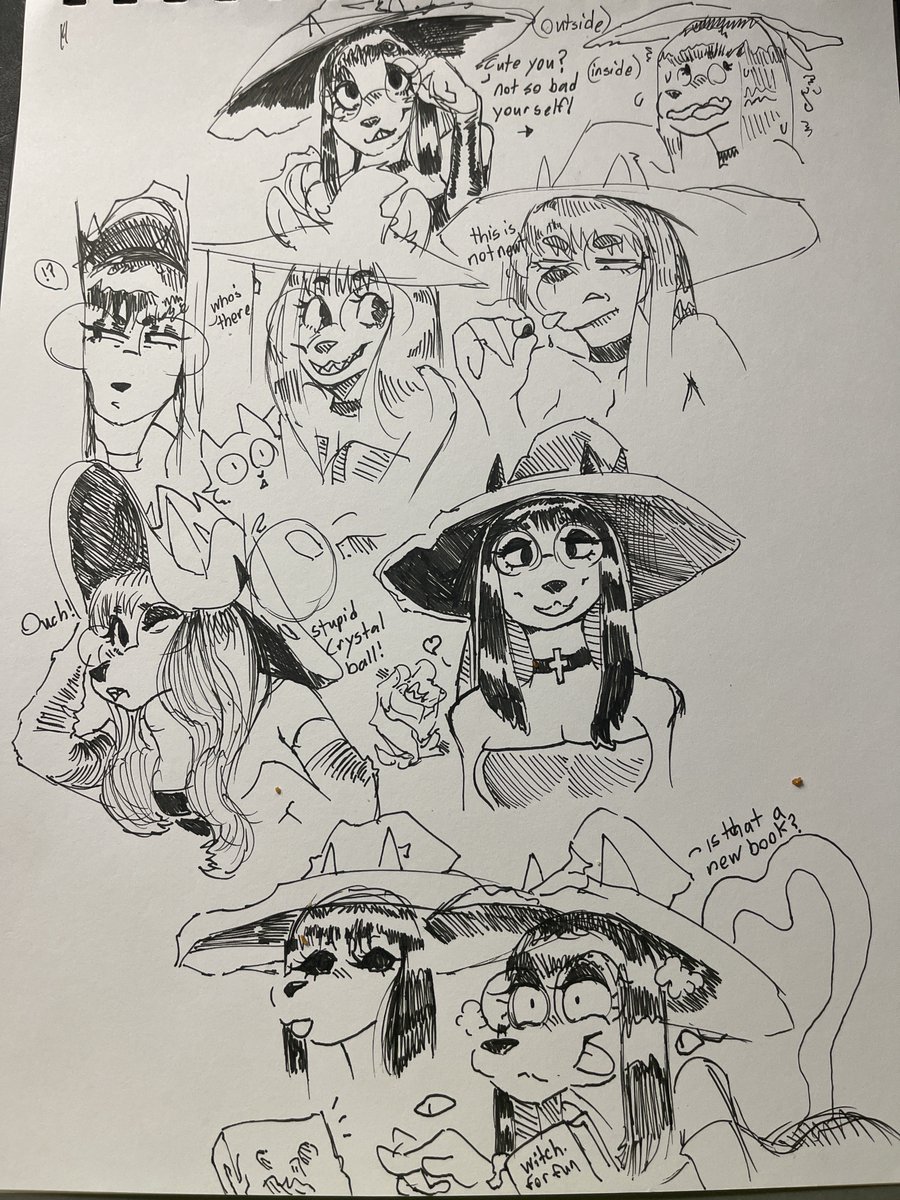 Dusted off the ink pen for some expression practice using <a href="/furstang/">FURSTANG</a> 's cute witch gal. 
((Will Color these and turn em into stickers in the future. ))