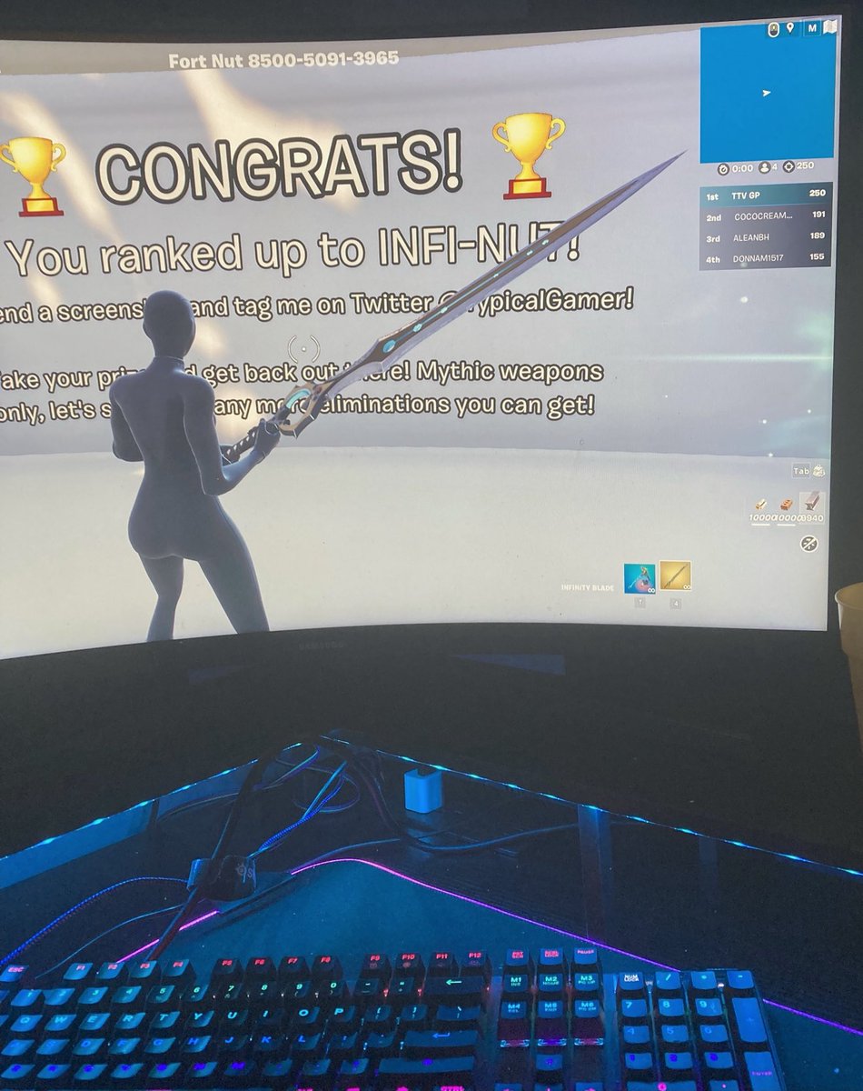 kimmurphy24's tweet photo. Playing Fortnut with a small group last night and my son TTV GP was popping off!  Today he sends me this!!!  No wonder he was dominating!!!  ⁦@TypicalGamer⁩ https://t.co/dhDrRdLamI