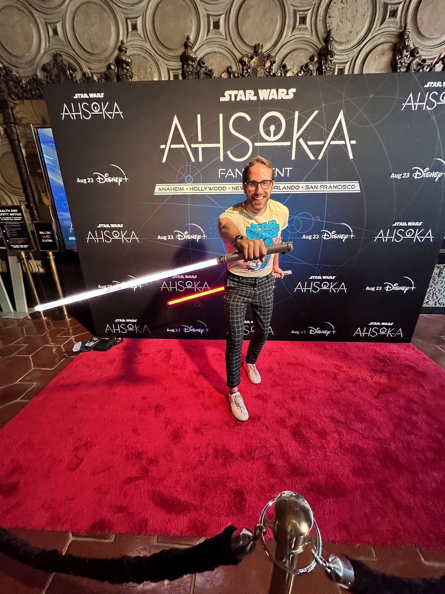 At the #Ahsoka fan event in Hollywood tonight! The new @starwars series premieres August 23rd on @DisneyPlus! How’s my #StarWars pose?
