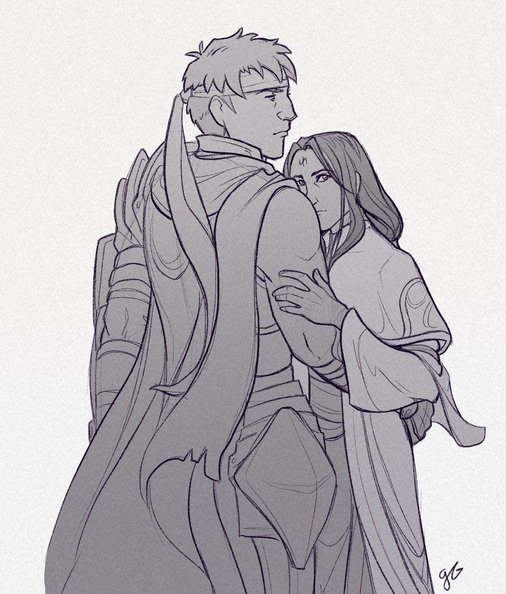 gloamglozergay's tweet photo. fun tip: you can get out of drawing all the finicky details of ike &amp; soren’s outfits by smushing the two of them together so you can’t see anything https://t.co/m5ti812nDS