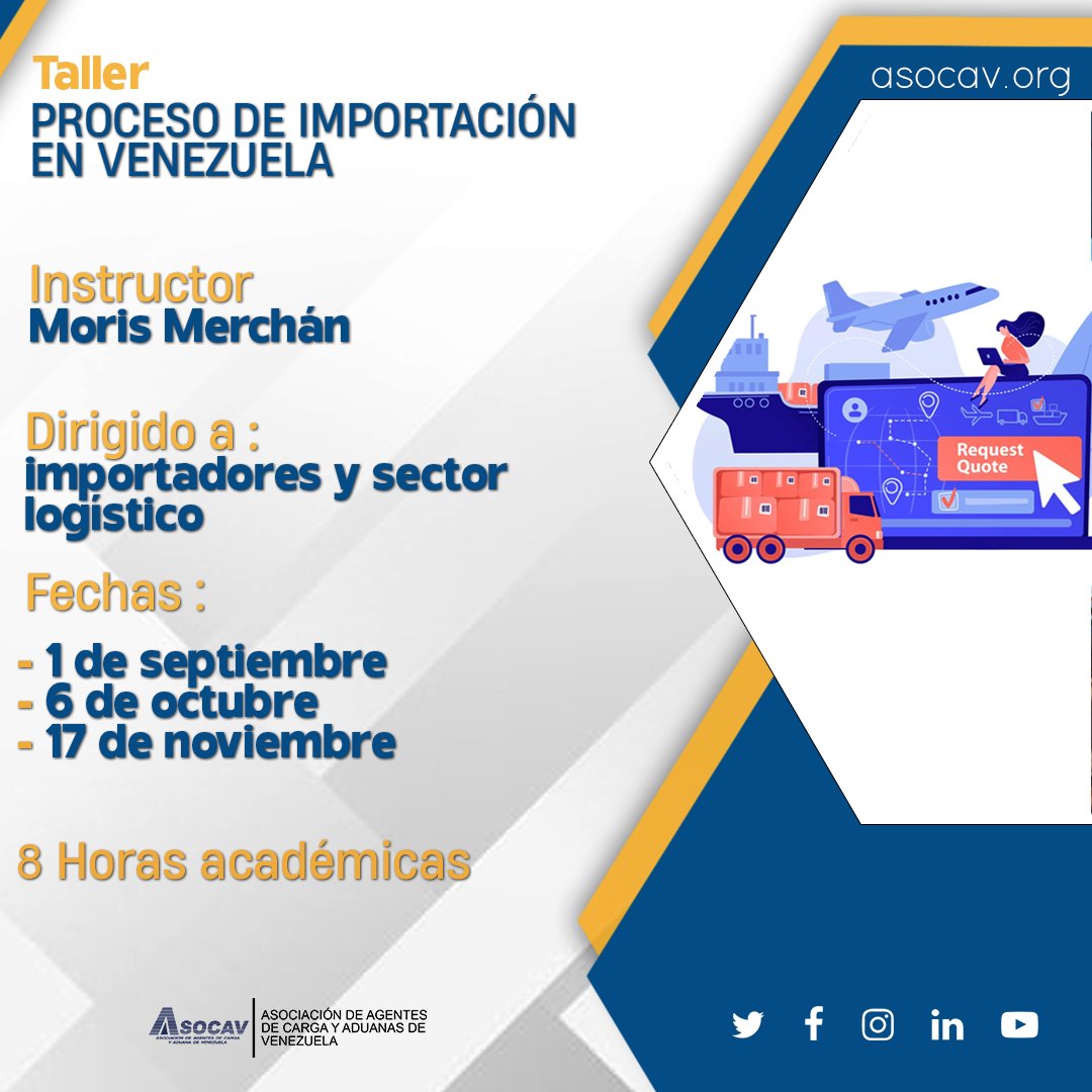 ASOCAV1's tweet photo. 📣¿Sabes cómo funciona el proceso de compra en país de origen y cómo nacionalizar la mercadería en país destino?
¡Aprenderás todo lo referente en nuestro curso de importación!
Incríbete aquí 👇https://t.co/3nd0N3KBBM
#Importacion #Asocav #Mercadeo https://t.co/PQW16QEqOg