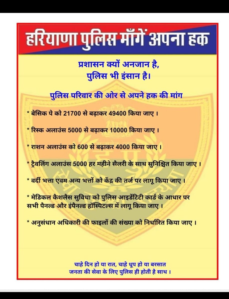 mrsrma5tech's tweet photo. #haryanapolice49400
@AbhaySChautala @anilviiminister @cmohry
@Dchautala
@DeependerSHooda
@DiprHaryana @anuragdhanda @mlkhattar
@OfficeOfJaihind @cmohry
@NaveenJaihind 
Police deserves more than wt they are getting 
Plz pay attention https://t.co/GiJZvfJ7fJ
