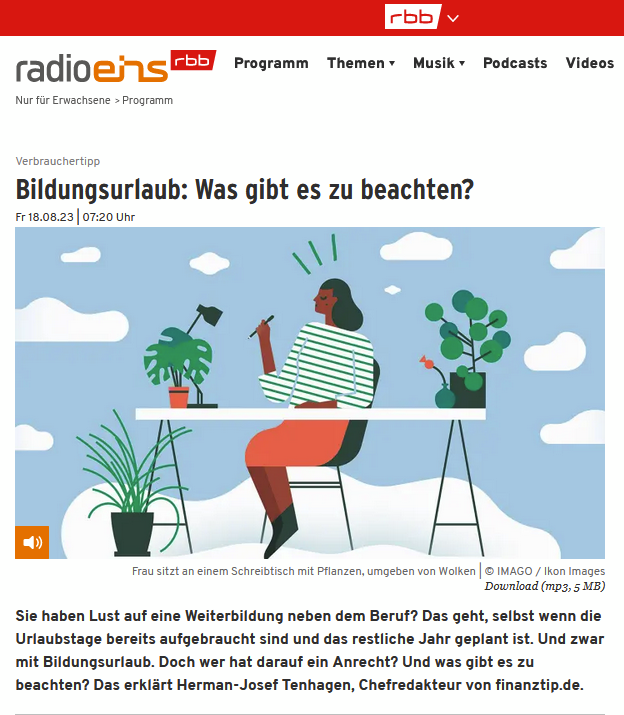 5 Tage #Bildungsurlaub nach dem Urlaub, 10 Tage alle zwei Jahren in Berlin + Brandenburg  - vom Sprachkurs, über den Yogakurs bis zur Steuerfortbildung. Details in der <a href="/Finanztip/">Finanztip</a> App, im Ratgeber, zum Nachhören auf #Radioeins radioeins.de/programm/sendu…