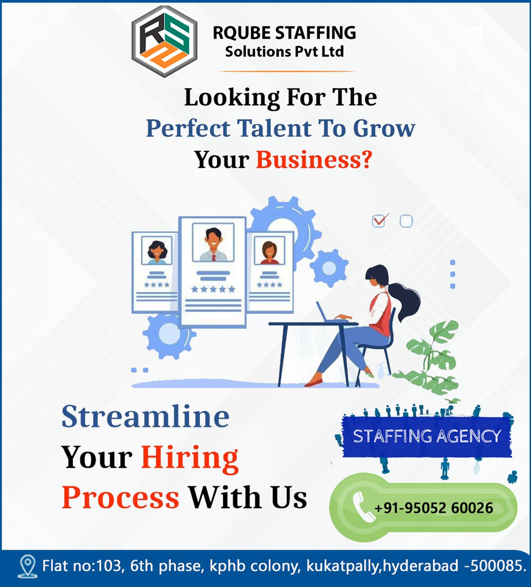 Looking for the perfect Talent for your Business ?
contact :+91 95052 60026
#staffingsolutions #beststaffingagency #skilledManpower
#rqubeprivatelimited #professionalITcandidates #professionalstaff
#staffingsupport #Rqube #recruitmentprocess