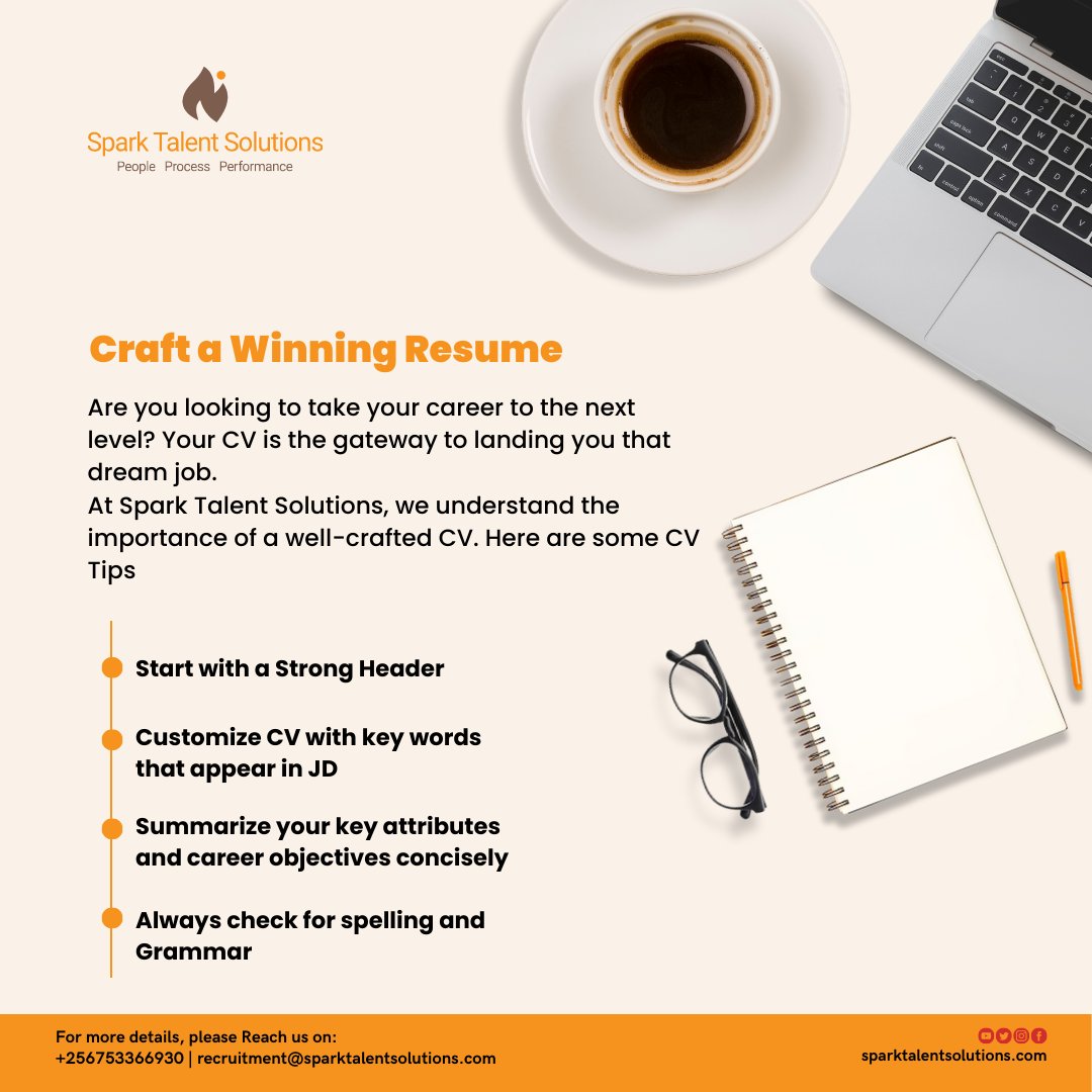 sparkTsolutions's tweet image. Are you looking to take your career to the next level? Your CV is the gateway to landing you that dream job. At Spark Talent Solutions, we understand the importance of a well-crafted CV. Here are some CV Tips
#SparkTalentSolutions #CVWritingTips #HighPerformingTeam