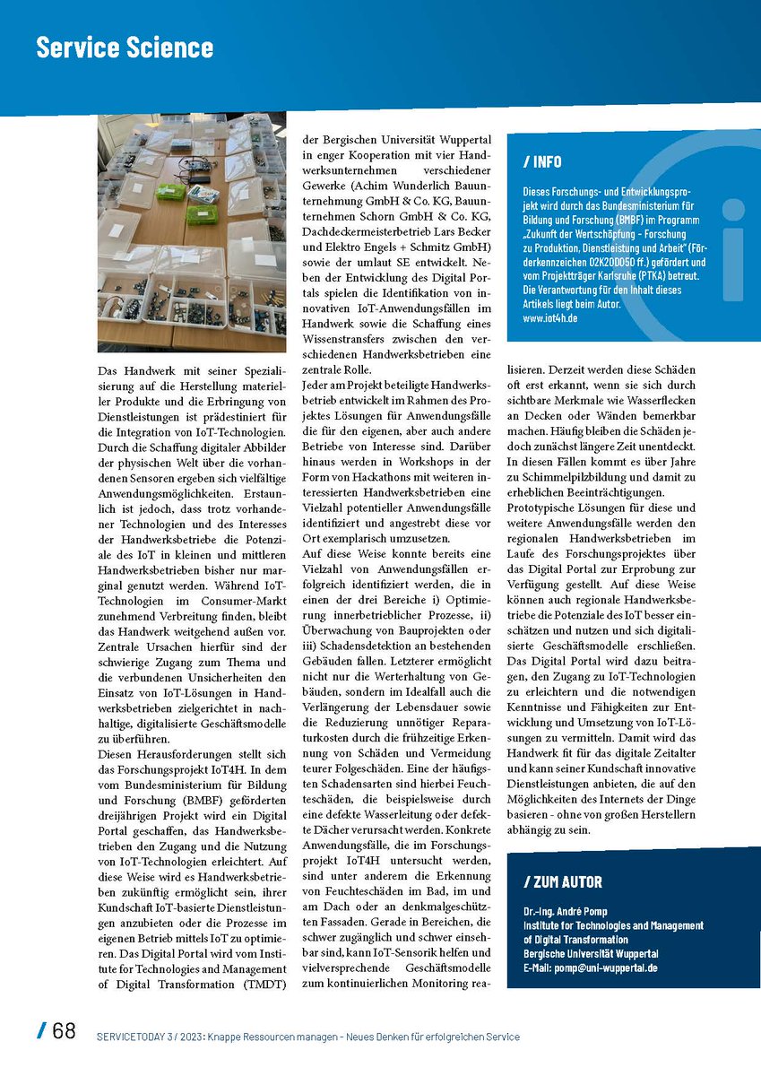 Unser Beitrag #Handwerk im digitalen Zeitalter: Integration von #IoT #Technologien“ ist in der aktuellen Ausgabe des Fachmagazins ServiceToday <a href="/kvdnews/">KVD e.V.</a> erschienen. #tmdt #digitaletransformation #IoT4H #handwerk