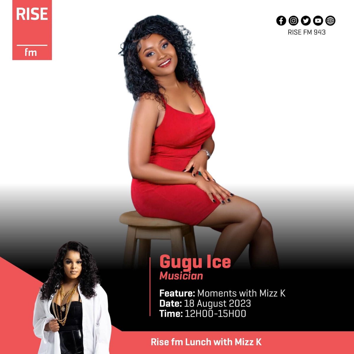 Gugu_Ice's tweet photo. San'bona ๐ please Tune in on Rise FM this afternoon as I'll be having a chat with Mizz k regarding "Sibe Munye" single scheduled to be released on the 30th of August ๐ฅ including the exciting projects I'm currently in ๐คญ
Danko ๐ค
#GuguIce #RISEfm #LunchWithMizzK https://t.co/aZiHuRy5Iq