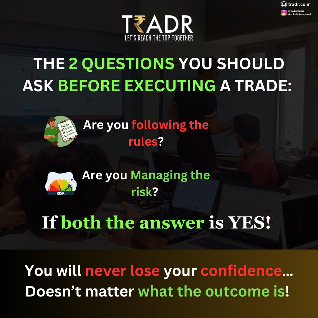 abhishektradr's tweet photo. Ask this question before executing a Trade !!!
#trading #TRADR #PROFIT #rules #risk #Management #confidence #outcome #Google #googlephotos https://t.co/yo4Lng1IH9
