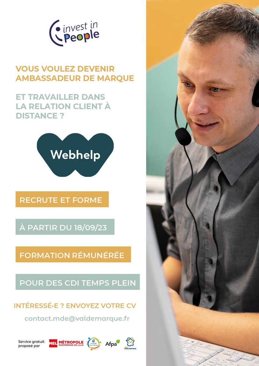 MDE - PLIE - Mission Locale ValdM (@emploi_valdm) on Twitter photo À la recherche d'une nouvelle opportunité professionnelle, d'un premier emploi ou d'un nouveau challenge ? 💪
Webhelp recrute et forme ses futurs téléconseillers en CDI temps plein ! 📞
N'attendez plus et envoyez votre CV à : contact.mde@valdemarque.fr ✉️ À la recherche d'une nouvelle opportunité professionnelle, d'un premier emploi ou d'un nouveau challenge ? 💪
Webhelp recrute et forme ses futurs téléconseillers en CDI temps plein ! 📞
N'attendez plus et envoyez votre CV à : contact.mde@valdemarque.fr ✉️