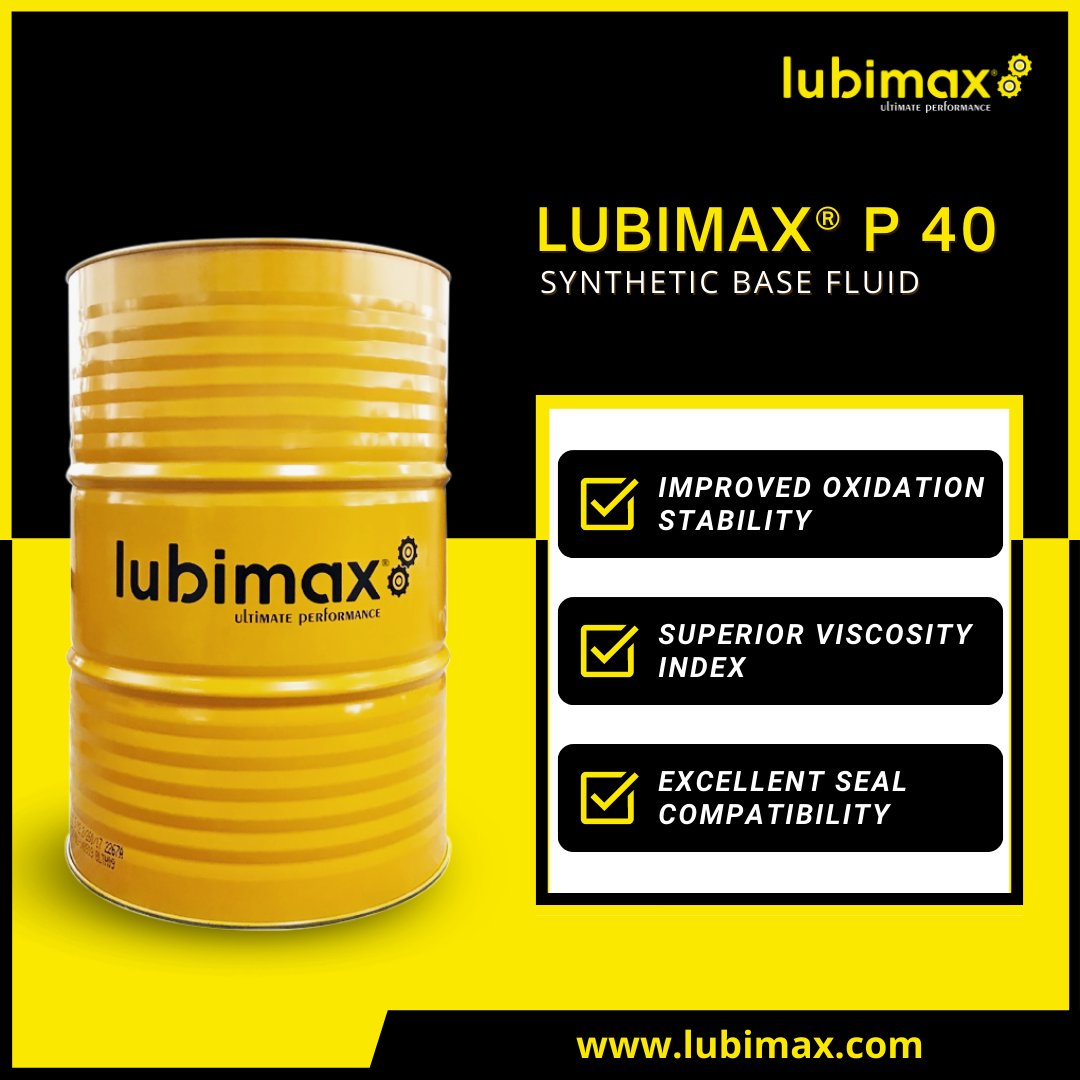 LubimaxOfficial's tweet image. LUBIMAX® P 40 is a high-quality synthetic base fluid specially designed for use in formulating various automotive
and industrial oils.

Visit lubimax.com for more information!

#LUBIMAX #BASEFLUID #LUBRICANTADDITIVE #LUBRICANTINDUSTRY
