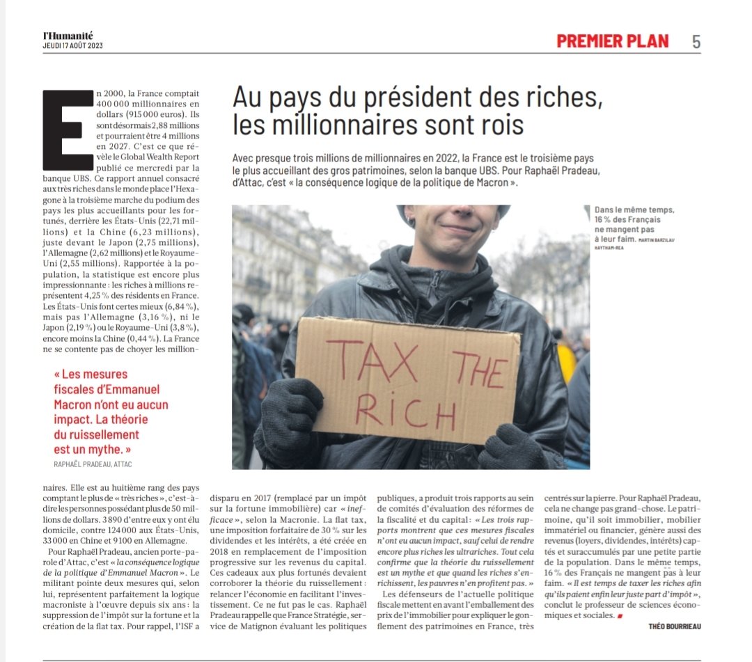 La théorie du ruissellement est un mythe : quand les riches s’enrichissent, les pauvres n’en profitent pas.
Il est temps de taxer les riches afin qu’ils paient enfin leur juste part d’impôt.

<a href="/raphpradeau/">Raphael Pradeau</a> dans <a href="/humanite_fr/">L'Humanité</a>