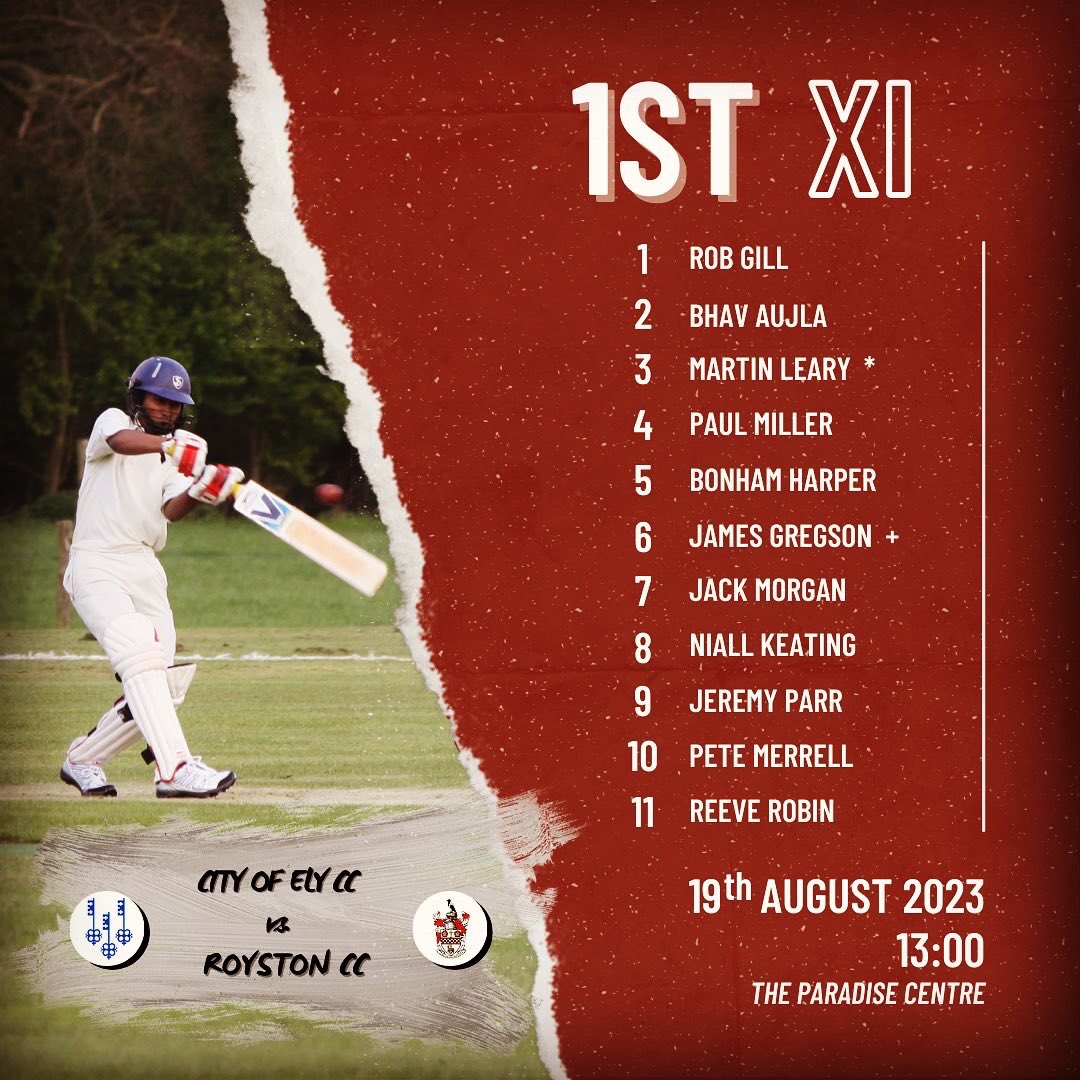 RoystonCC's tweet photo. 📣TEAM NEWS📣

The 1st XI take the trip to Paradise to face @ElyCricket whilst the 2nds host @BuntingfordCC where a win would seal promotion! 🤞💪

#Crows #RCC 🔴⚫️⚪️ https://t.co/HAF5Ar7tq7