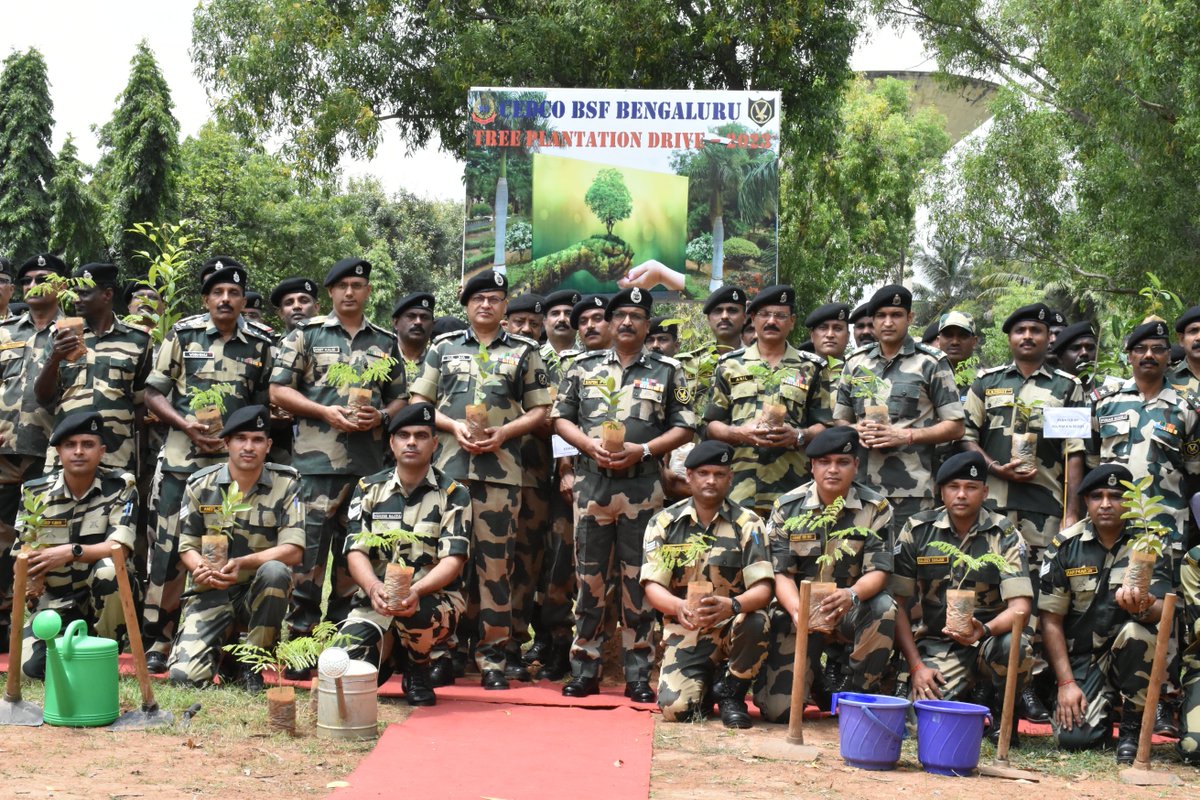 BSF_CEDCO's tweet photo. #TreePlantation   

A Tree plantation drive under "Akhil Bhartiya Vriksharopan Abhiyan" was held today at CEDCO BSF  Bengaluru. Sh Eapen P V, IG CEDCO along with officers, staff, and trainees planted saplings of various fruit-bearing and flowering plants.

@BSF_India https://t.co/v7qEvvoruH