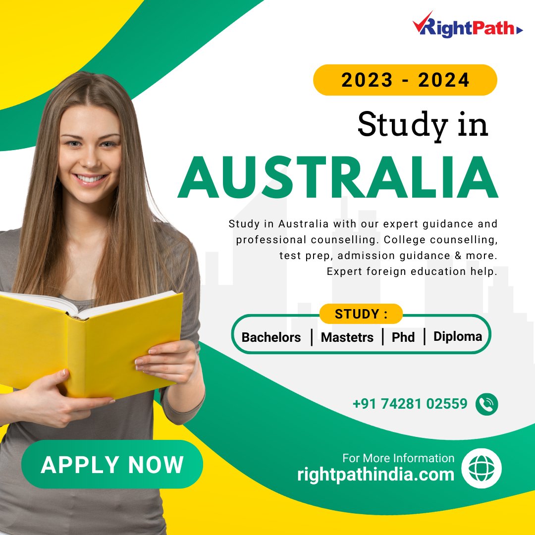 Study In Australia 🇦🇺 🎓
Apply Now !! 👆

📞 Contact Us : 74281 02559
🌐 rightpathindia.com
📧 rightpath.delhi@gmail.com
.
.
.
#studyabroad2023-24
#studyinaustralia🇦🇺
#australia🇦🇺
#studyabroadconsultancy 
#foreigneducationconsultancy
#applynow
#contactusformoreinfo📲