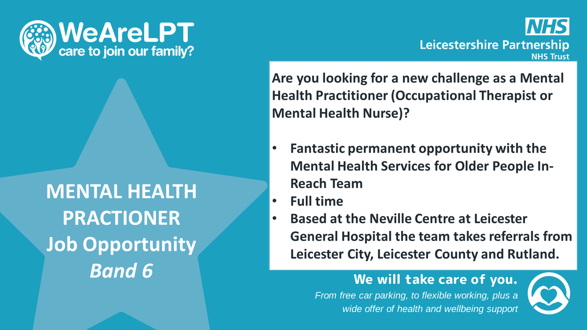 ⭐MENTAL HEALTH PRACTIONER - BAND 6  job opportunity based at the General Hospital in Leicester
👇Click here for more details and to apply: jobs.nhs.uk/candidate/joba…