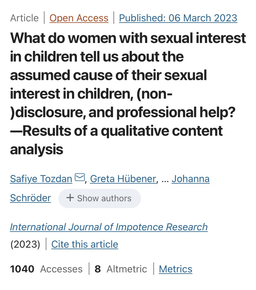 Science is broken:

“Inclusion criteria for the present study were [1] being born as a female or identifying with the female gender…”

This peer-reviewed paper on paedophilia in females included males who identified as females.