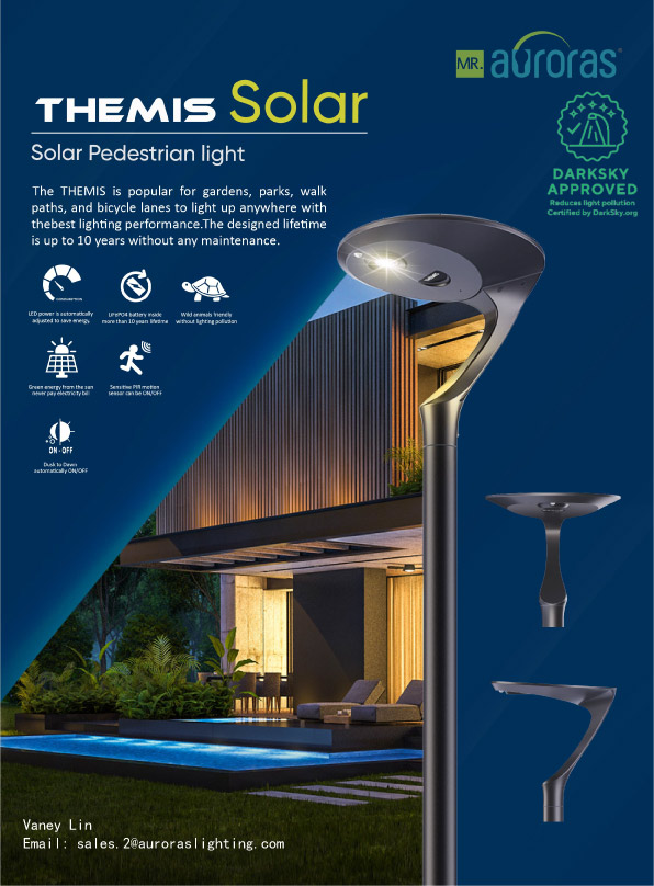 THEMIS creates wildlife-friendly lighting for our environment.
MONO solar panel + LiFePO4 battery + high-charging efficiency 96% MPPT controller

E: sales.2@auroraslighting.com

#solarstreetlight #verticalsolarpanell #verticalsolarpv #verticalsolargardenpole #solargardenpostlight