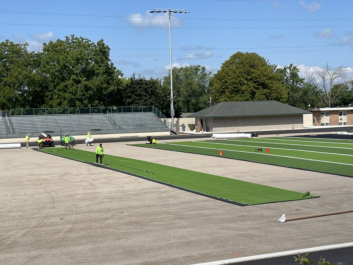 The @MWSTS1 installation teams are working hard at @PrebleHS in Green Bay, WI. The turf field has been dreamed of for many years. Now it becomes a reality for the students and athletes of @greenbayschools! @PrebleSoccer @PrebleFootball @GBPBoysSoccer @travisWSN