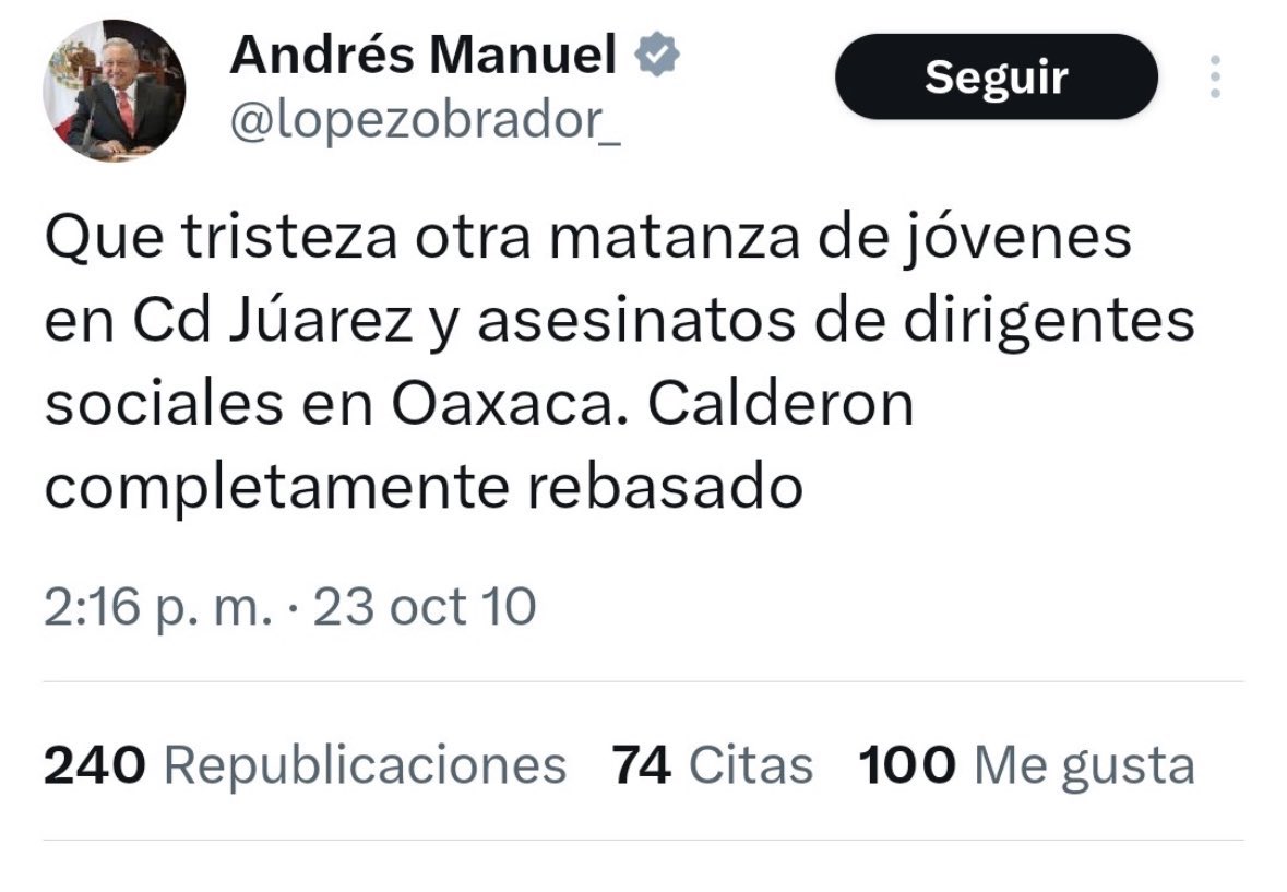 Cuando sí le daba tristeza.
Cuando pensaba que las matanzas de jóvenes y los asesinatos de dirigentes sociales eran señal de un presidente rebasado.
Cuando hubiera denunciado lo ocurrido en Lagos de Moreno en vez de ignorarlo. 
Cuando si reconocía el dolor humano.
Cuando no le