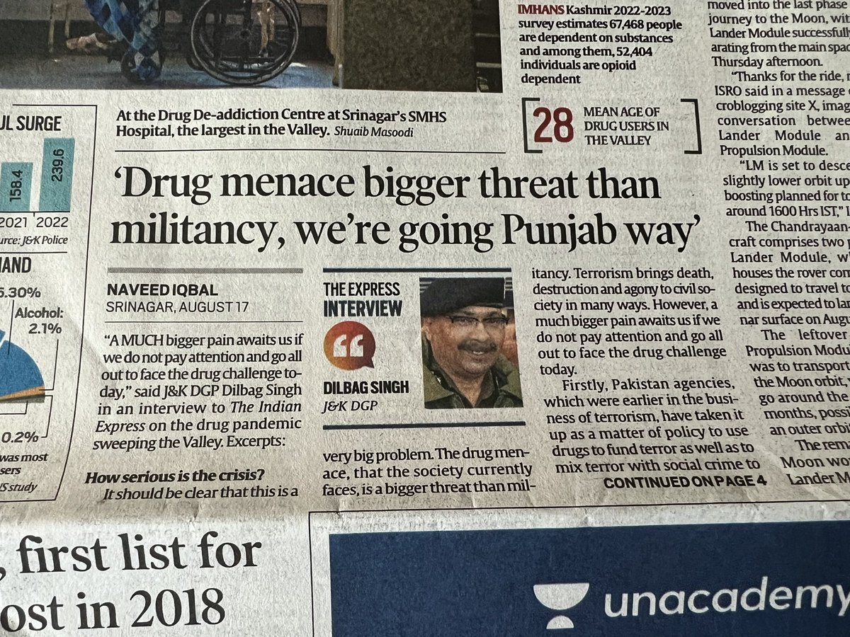 ravish_journo's tweet image. तो कश्मीर में अब ड्रग्स का जाल फैल गया! आतंकवाद से ज़्यादा बड़ी समस्या बन गया है? राज्य के पुलिस प्रमुख का एक्सप्रेस में बयान छपा है। केंद्र सरकार के सीधे नियंत्रण में होने के बाद भी वहाँ ड्रग्स का जाल फैला है। ये सब कैसे हो गया? उस राज्य में इतना ड्रग्स फैल गया कि हर बारह मिनट…