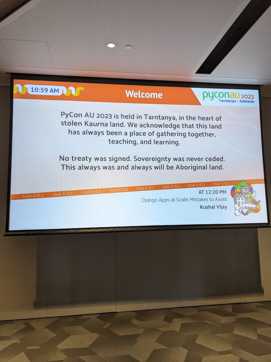 Aramgutang's tweet image. Love the phrasing used at #PyConAU; the word &quot;stolen&quot; should be prominently used in more Acknowledgements of Country.
