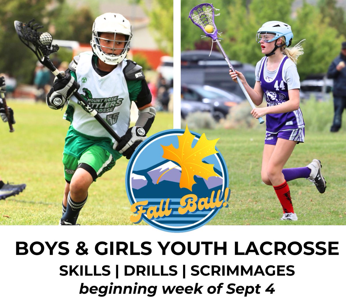 Fall lacrosse! It's the perfect season for novice to advanced players to hone skills and learn new ones, then put them to the test with 3v3, 6v6 and full-field inter league scrimmages...just for the FUN of it!
Details at highsierralax.org 
Boys and Girls Pre-K through HS