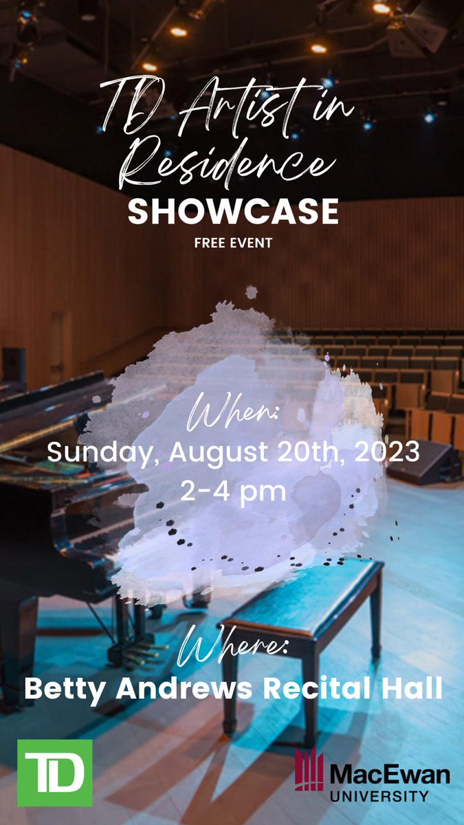 Sandra_L_Sutter's tweet photo. Celebrate with the 16 TD Music Artists in Residence at a free public performance at the Betty Andrews Recital Hall in Edmonton from 2-4. #livemusic #edmontonscene Gratitude to @MacEwanU @TD_Canada @MacEwanMusic, Olivia Street and the program mentors #grateful #sundayconcert #free https://t.co/CnooQTt5x0